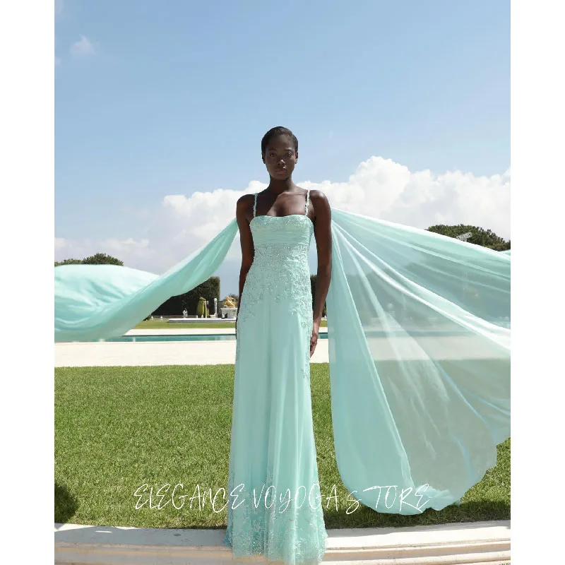 EVS mint green Exquisite Evening Dress Formal Spaghetti Strap Sleeveless Draped Dress Elegant Sweep Train Special Occasion Gowns