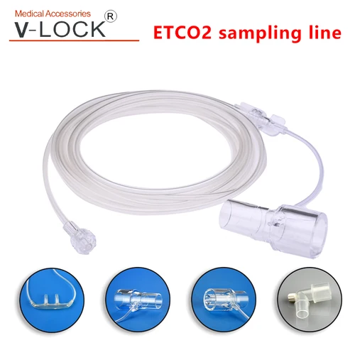 Línea de muestreo ETCO2 desechable V-lock No.1002 con conector macho hembra luer para monitor de paciente sensor lateral etco2