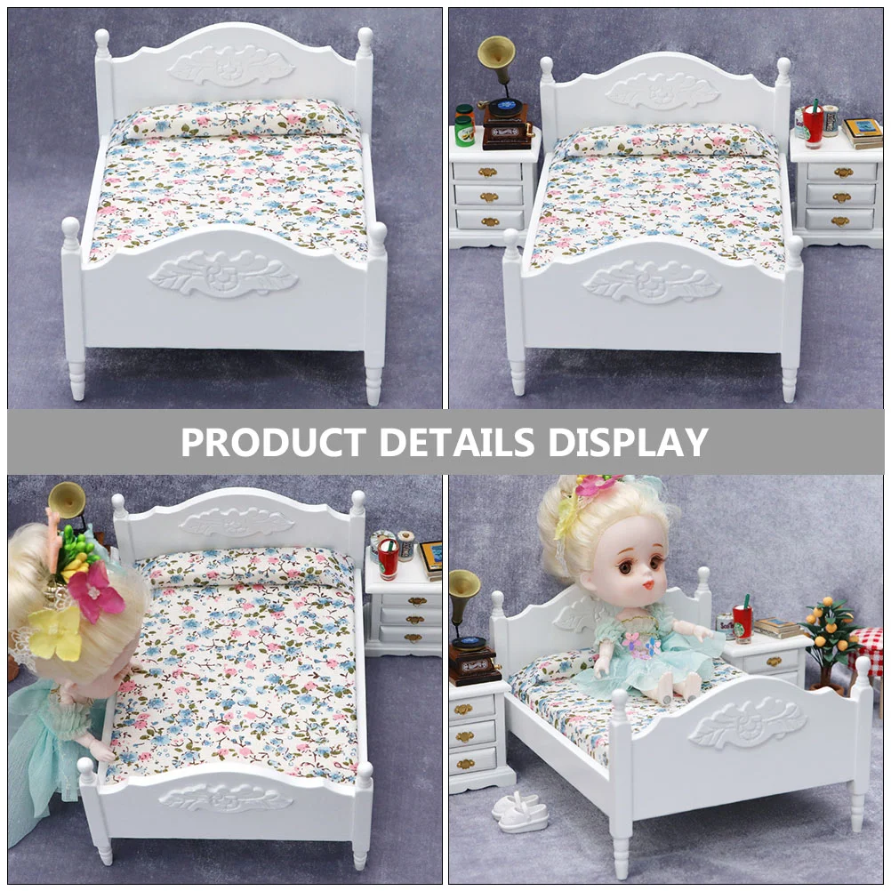 Mini Double Bed House Ornament Model Girl Twin Toy Furniture Fabric Micro Scene