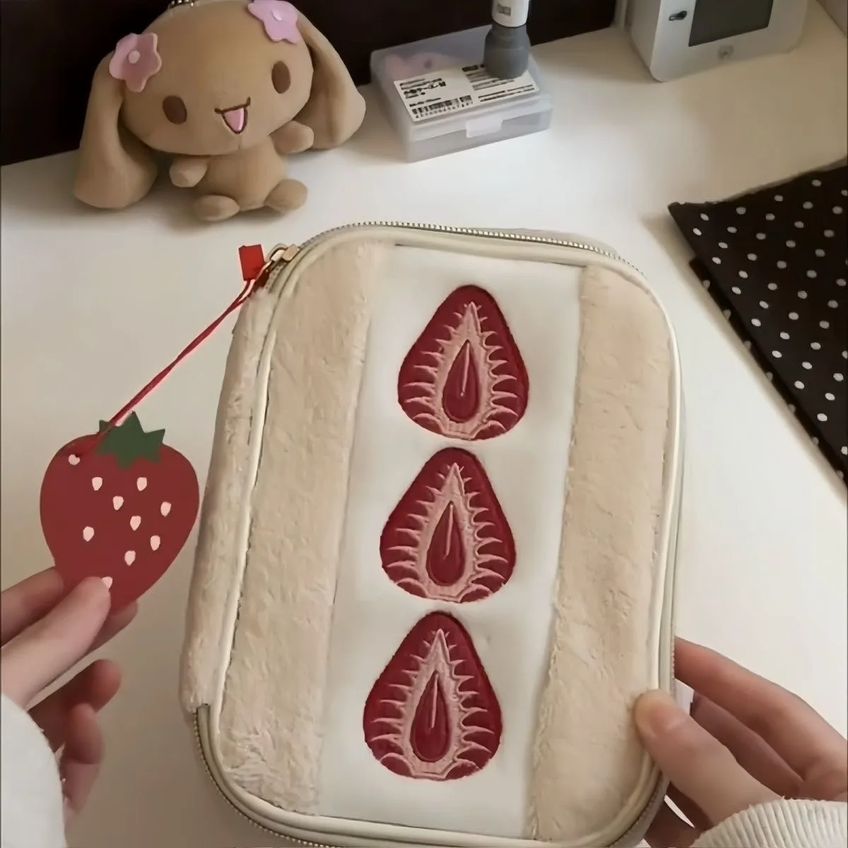 strawberry sandwich cosmetics large-capacity card bag high-value stationery bag sanitary napkin wash storage bag