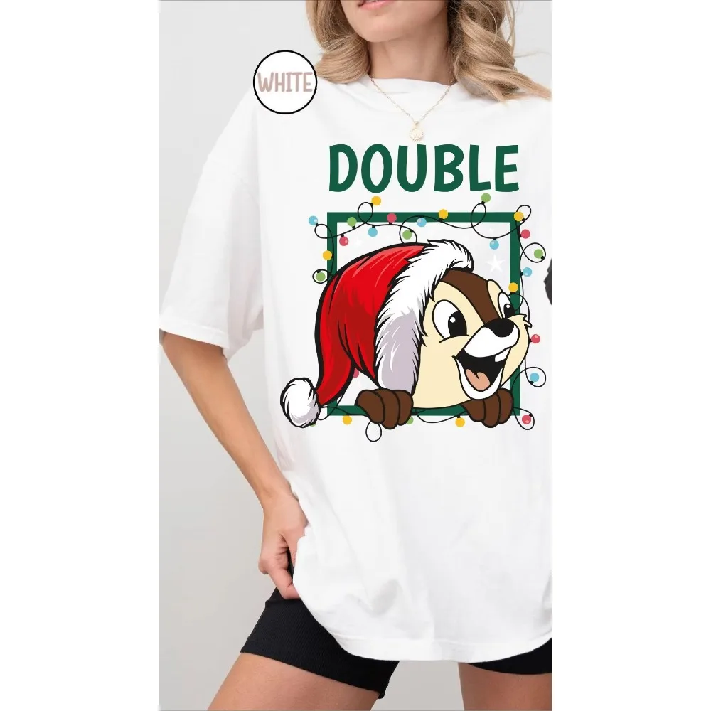 Disney Couples Chip N Dale Double Trouble Christmas Light T-Shirt Mickey Very Merry Xmas Party Shirt Disneyland Holiday Gift