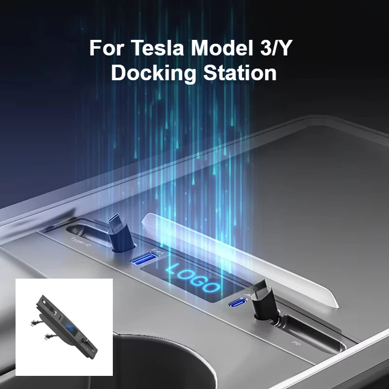 Para Tesla Model 3/Y estación de acoplamiento 27W PD Hub cargador rápido pantalla LED derivación Hub consola central de expansión Sensor inteligente