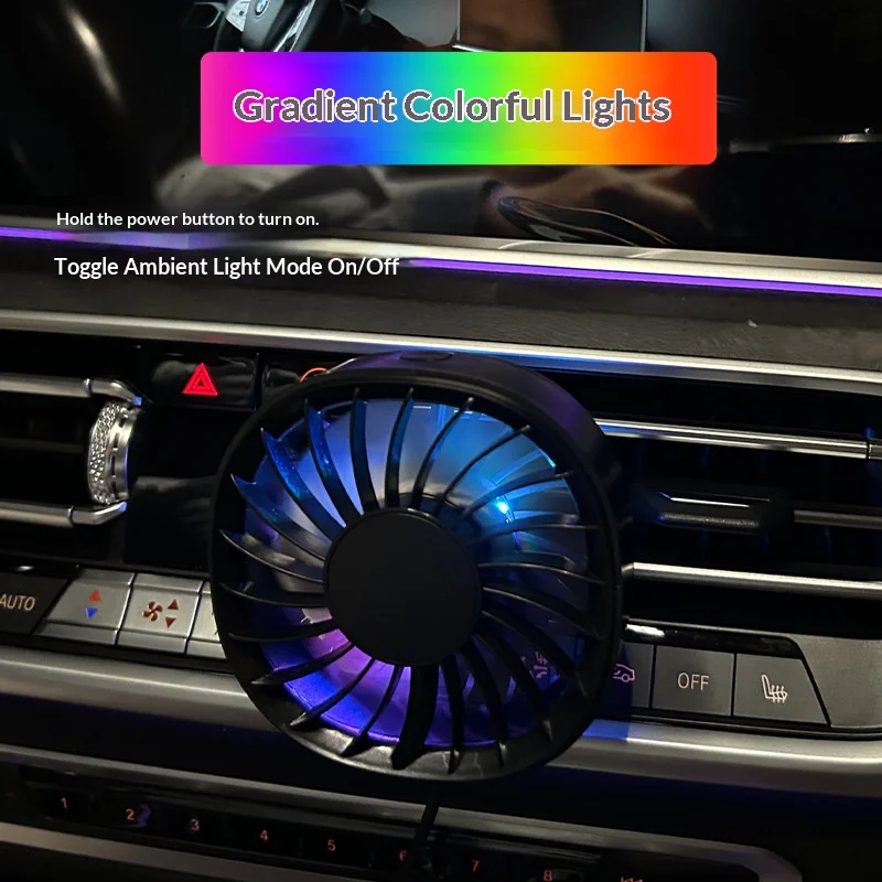Best-selling USB Electric Fan with Ambient Light Car-mounted Mini Fan Air Conditioner Outlet Mini Clip Strong Wind, Multi-color