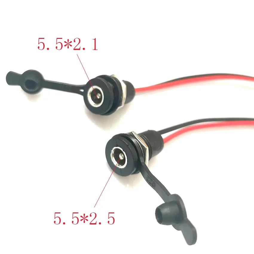 Conector da tomada de alimentação da c.c. da bateria para o conector impermeável 5.5x2.1mm 5.5x2.5mm do jack da c.c. de diy com turmera do fio