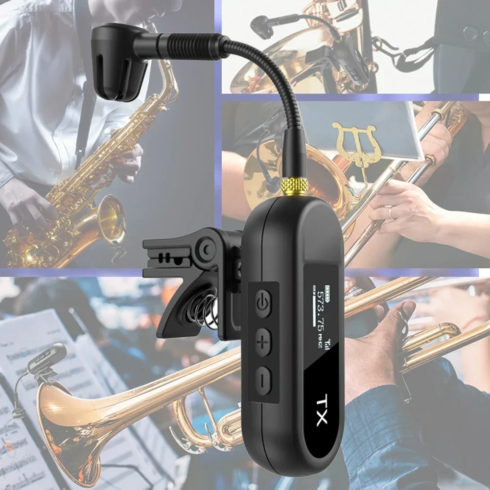 Professional Wireless Saxophone Microphone System Long Range Instrument Pickup for Drums piano electric guitar