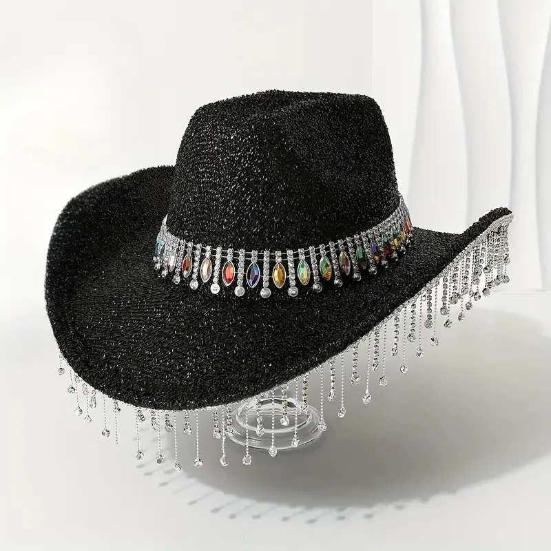홍루안 글리터 코스튬 모자 성인용 & 카우보이 모자 여성용 라인스톤, 카우보이 코스프레 여성 액세서리 & 카우걸 캡