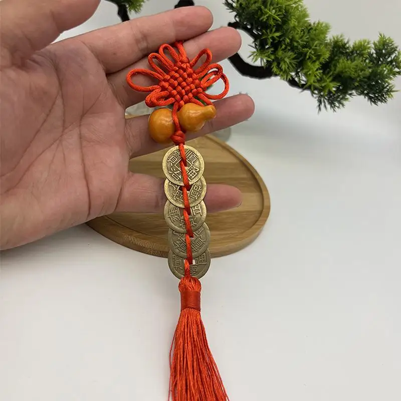 Feng Shui ornements cinq empereurs pendentif d'argent traditionnel chinois noeud gland charme chanceux pièce pendentif pour la richesse et le succès