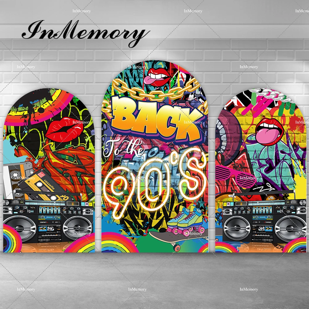 

Retro Adult Disco Birthday Party Arch Backdrop Back to 80 90s Graffiti Tape Recorder Chiara Wall Backgrounds Photocall Supplier