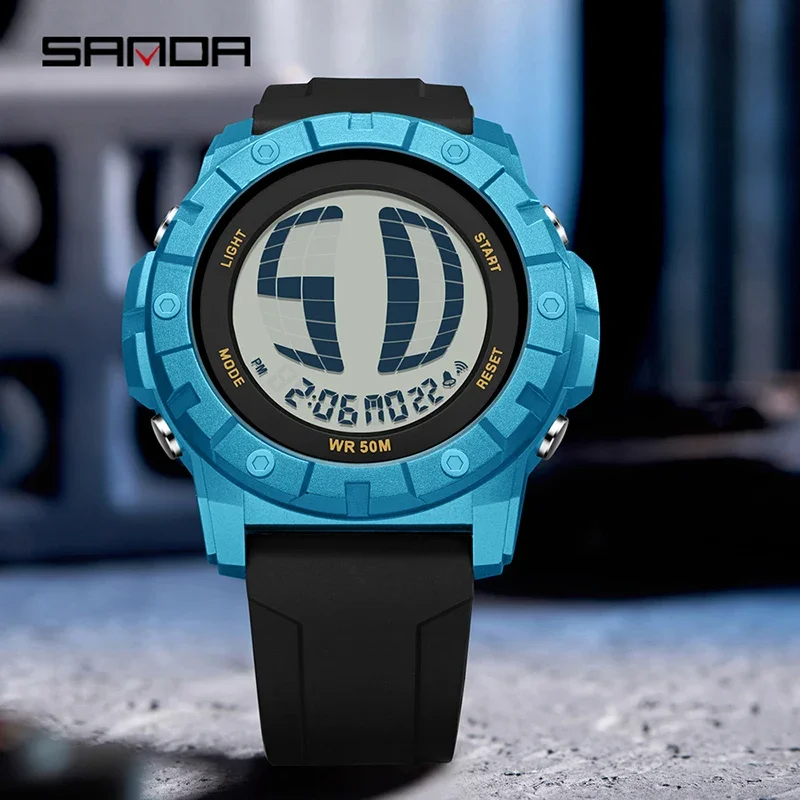 SANDA حار بيع الرجال الرياضة الإلكترونية ووتش سيليكون حزام الأزياء للماء 50 متر رفع ضوء المتداول شاشة ساعة رقمية