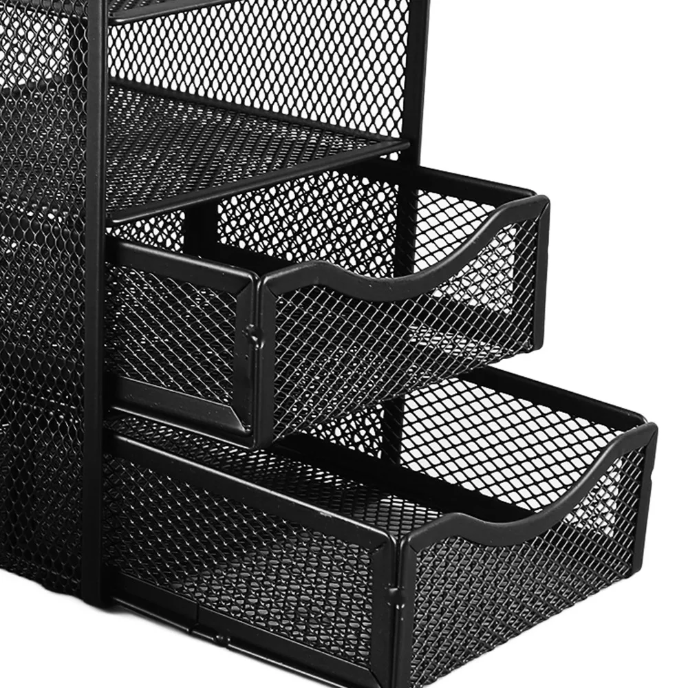 3 Drawers Desk Organizer Metal Black Desktop Organizer Multifunctional Wire Mesh Desk Accessories Organizer For Office