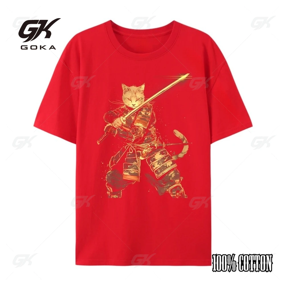 القط الساموراي النينجا القط الساموراي الفن Ukiyo E الرياضة تي شيرت الرجال Camisetas خمر رجالي مصمم عادية الجرافيك تي شيرت طباعة