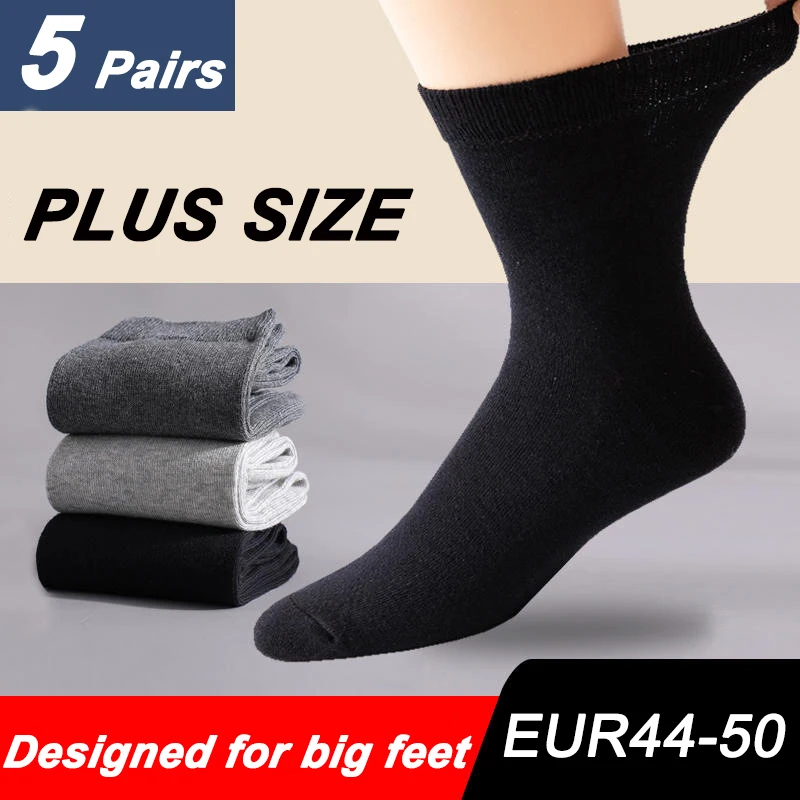 Calcetines de algodón para hombre, medias suaves y transpirables, de negocios, color negro, EU44-50 talla grande, lote de 5 pares