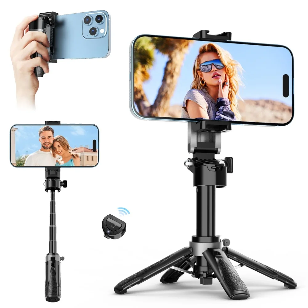 Mini Selfie Stick 41.5cm Extendable Grip Travel Phone Tripod Phone Camera Grip Handle IPhone Tripod with Detachable Remote