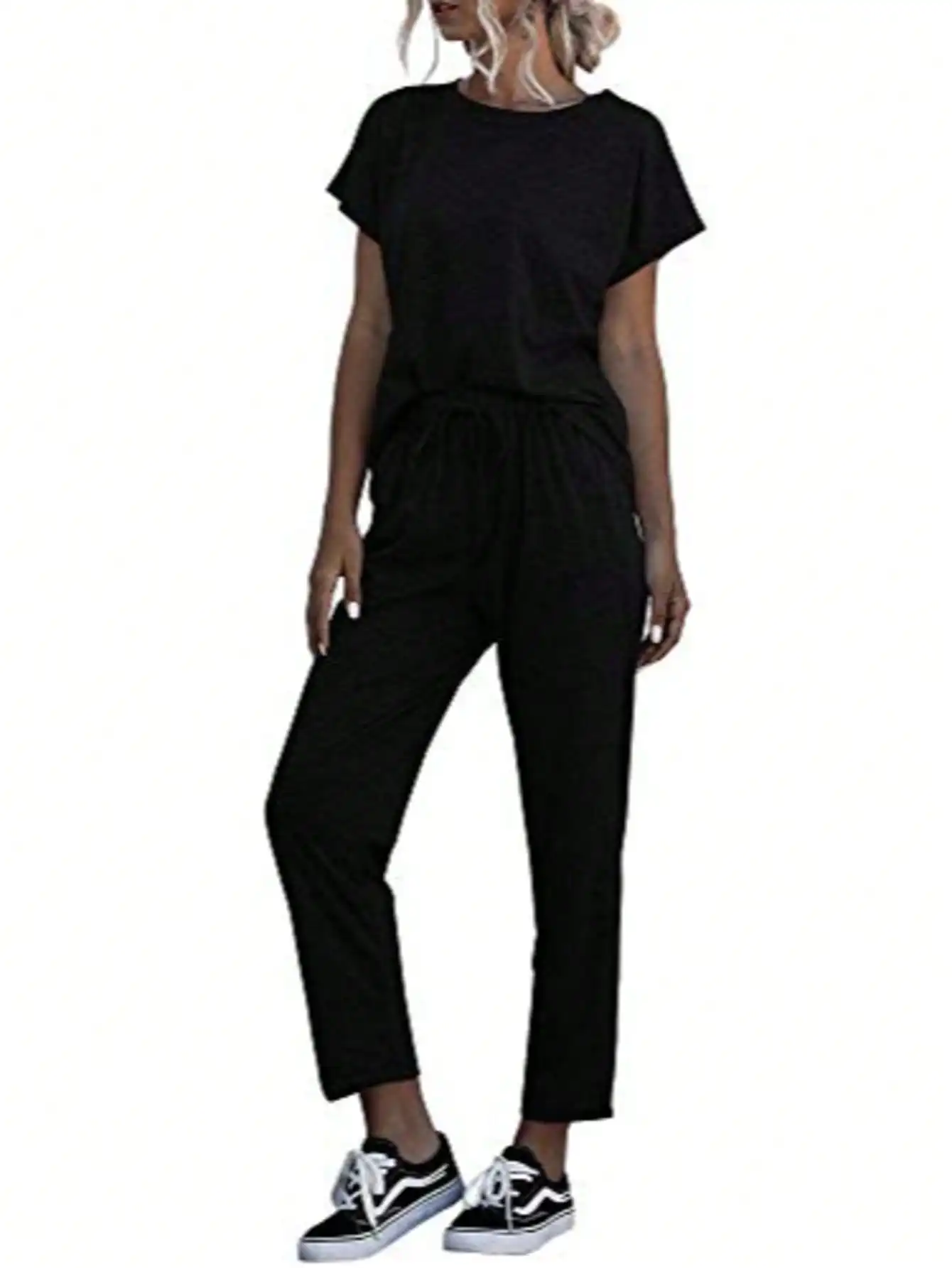 Ensemble de tenues 2 pièces pour femmes, t-shirt décontracté à manches courtes et col rond et pantalon de jogging à poches, ensemble de survêtement d'été