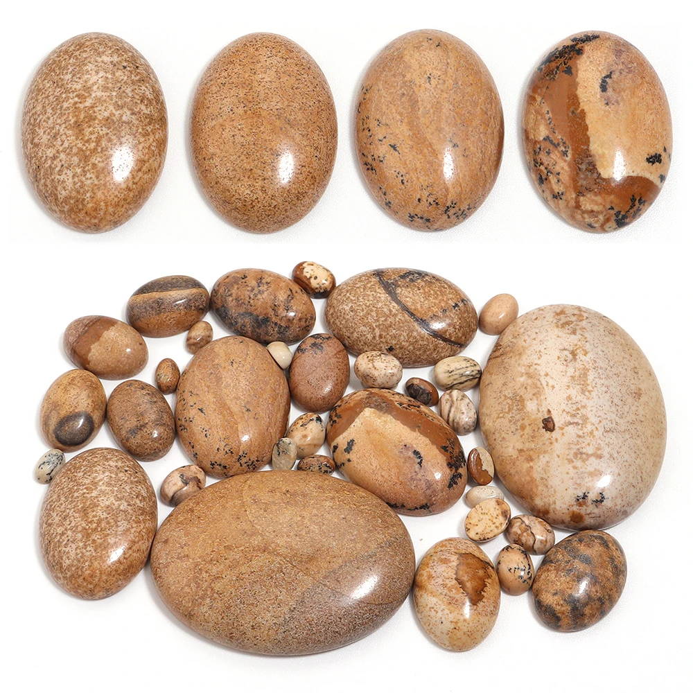 2–10 Stück Naturstein-Cabochon, Bildstein, oval, flache Rückseite, Cabochon, lose Perlen für Schmuckherstellung, DIY-Halskette, Ring-Zubehör
