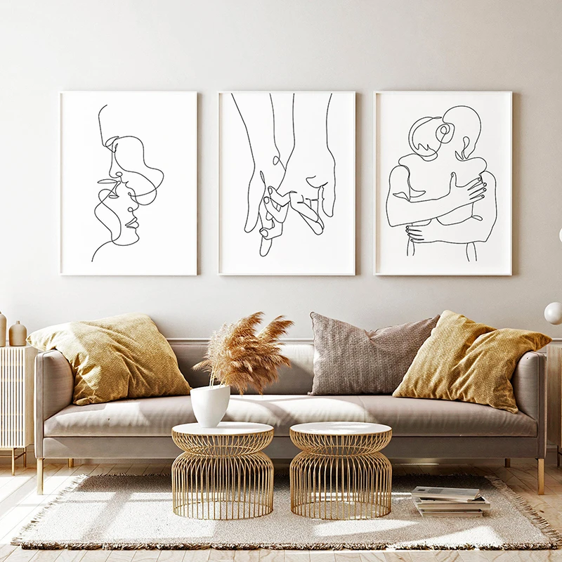 Line Drawing Couple Hand Love Kiss Wall Art Canvas Painting Nordic Posters And Prints Minimalist Wall Pictures For Living Room