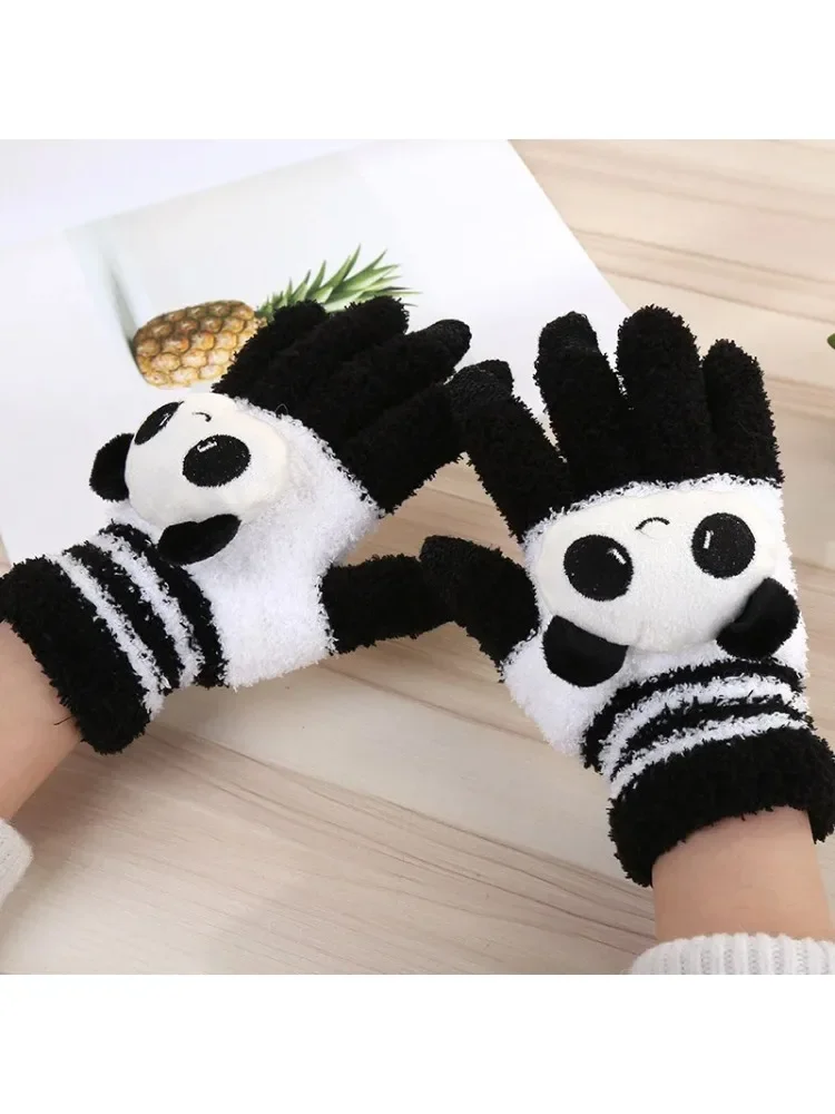 AliExpress MOONBIFFY Cute Cartoon Panda Cat Rabbit Knit Gloves Women Winter Warm Coral Fleece Full Finger Cycling Driving Touch Screen Mittens A68