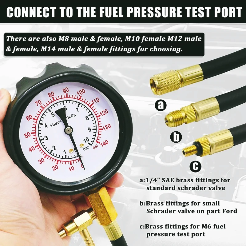 

Kit Herramientas Diagnóstico con Manómetro para Bomba Inyección Combustible Mejorado, Juego Herramientas Prueba Gasolina