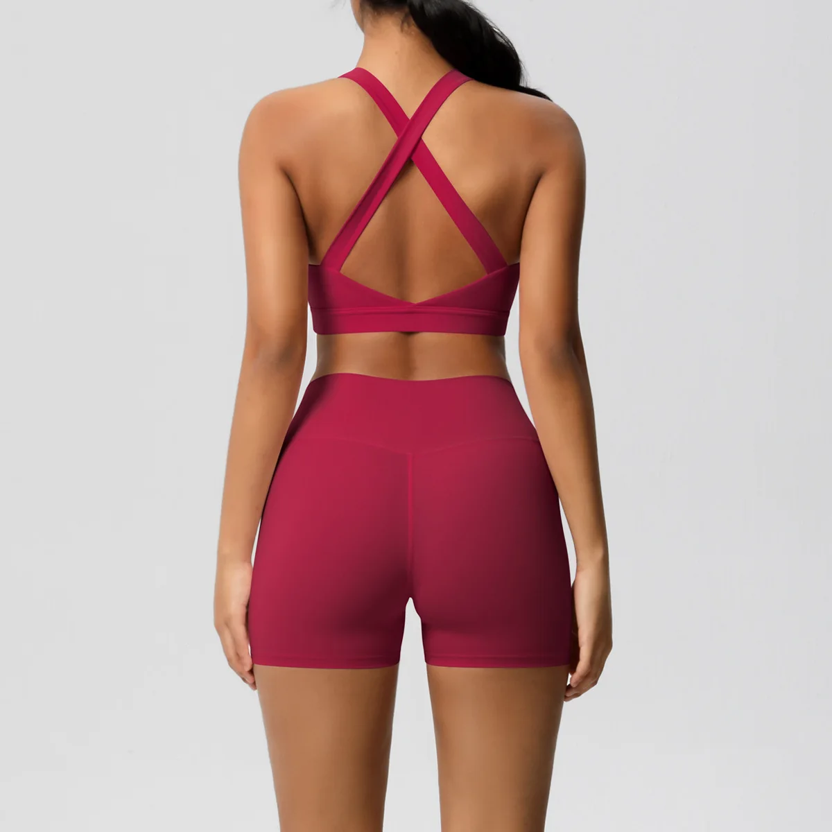 

Seamless Yoga Sports Vest Cross Back Shock-absorbing Bra Tight Fitting Hip Lifting Shorts Running Fitness Yoga Set