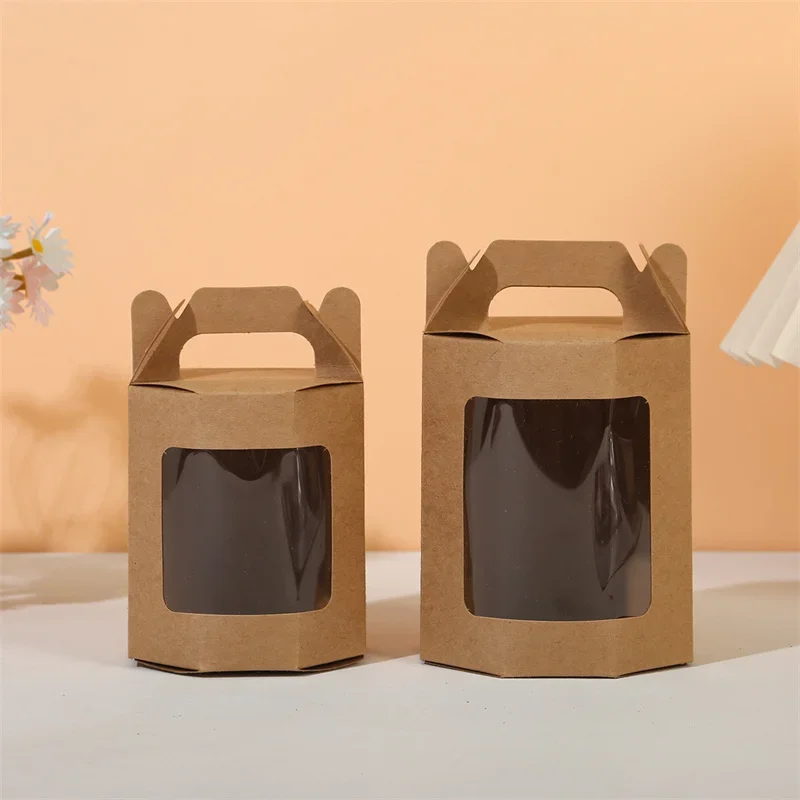 20pcs White Kraft Paper Gift Box Tote with Window Packaging for Cake Candy Cookies Storage Baking Birthday Party Favor view 2
