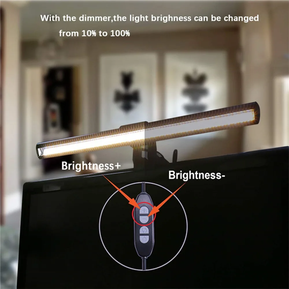 Convenient 3 Color Temperature Monitor Light Bar Clip On USB Powered LED Task Lamp Adjustable Brightness E-Reading Lamp Office