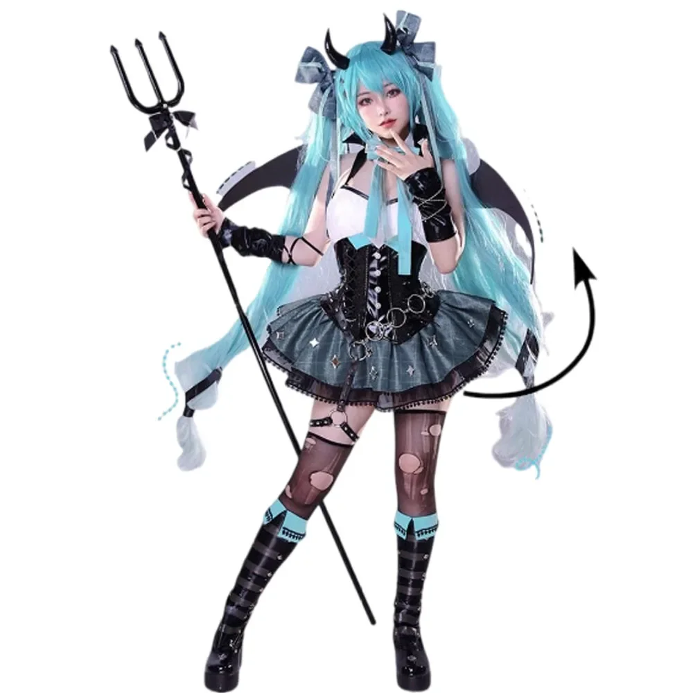 Anime Miku Little Demon Raccoon Cosplay Costume Woman Halloween MIKU Devil Cute Cosplay Dress