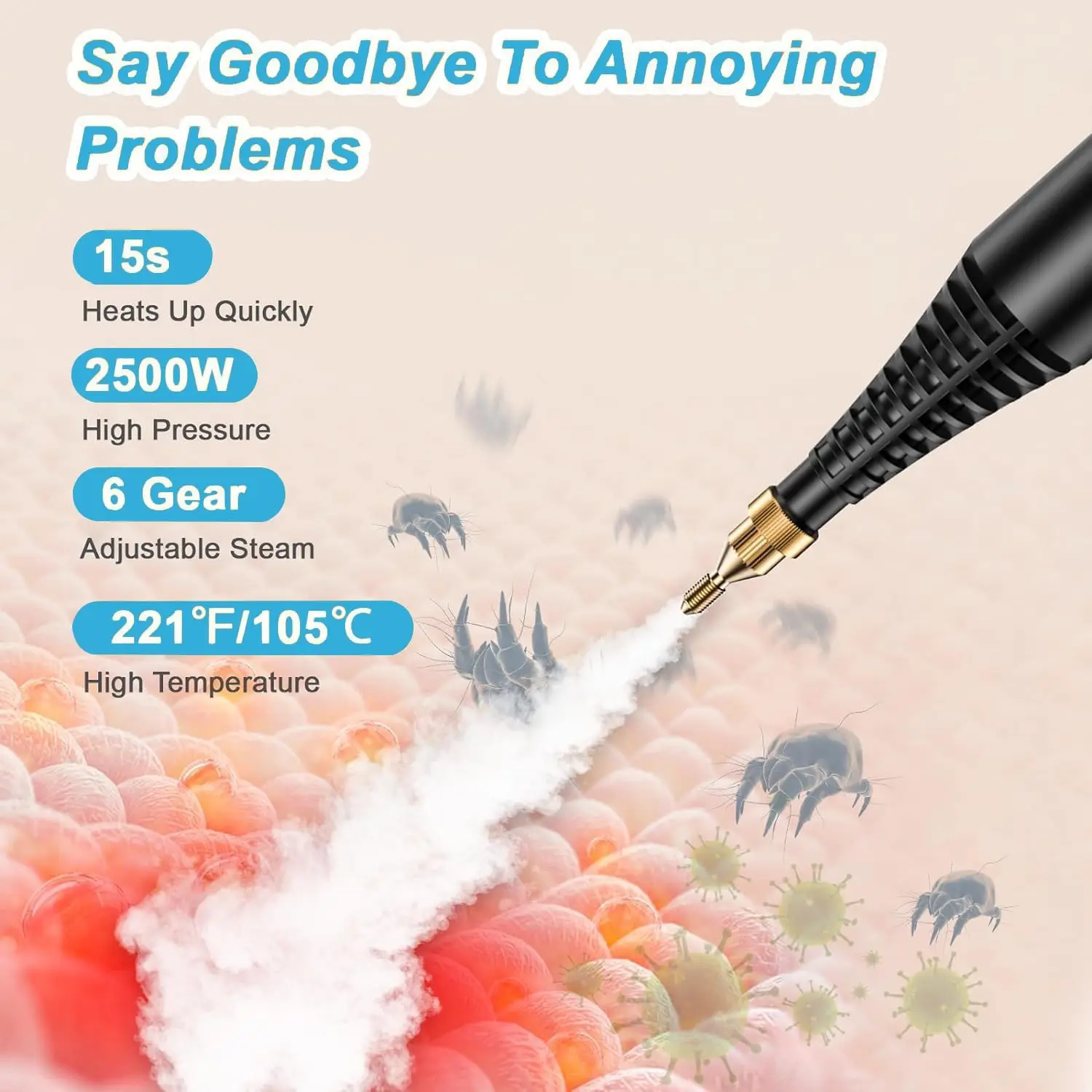 Limpador a vapor com controle de gatilho, vaporizador portátil de alta pressão para limpeza de banheiro, cozinha, carro, móveis, rejunte, multi-s