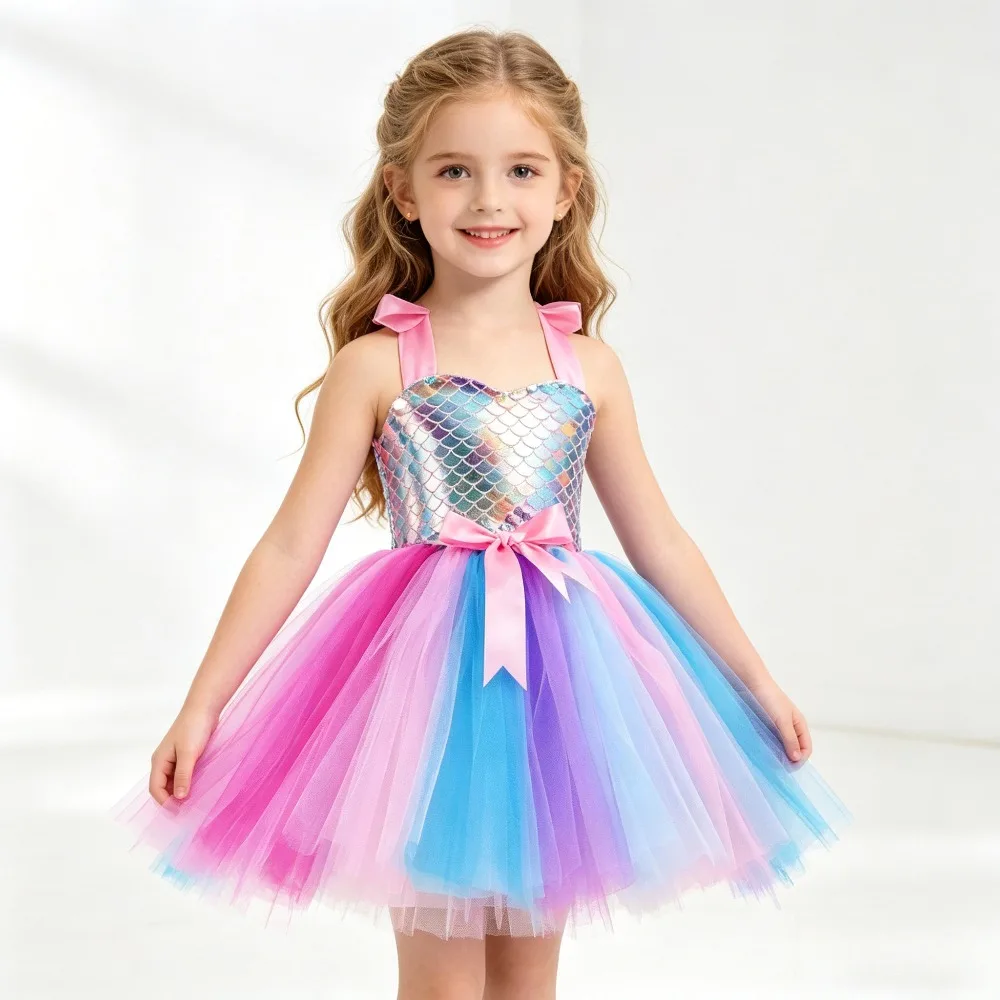 Summer Mermaid Tutu Dress for Girls,Soft Lined SkinFriendly Dress with Headband,Kids Birthday Party Dress Up Outfit Holiday Gift