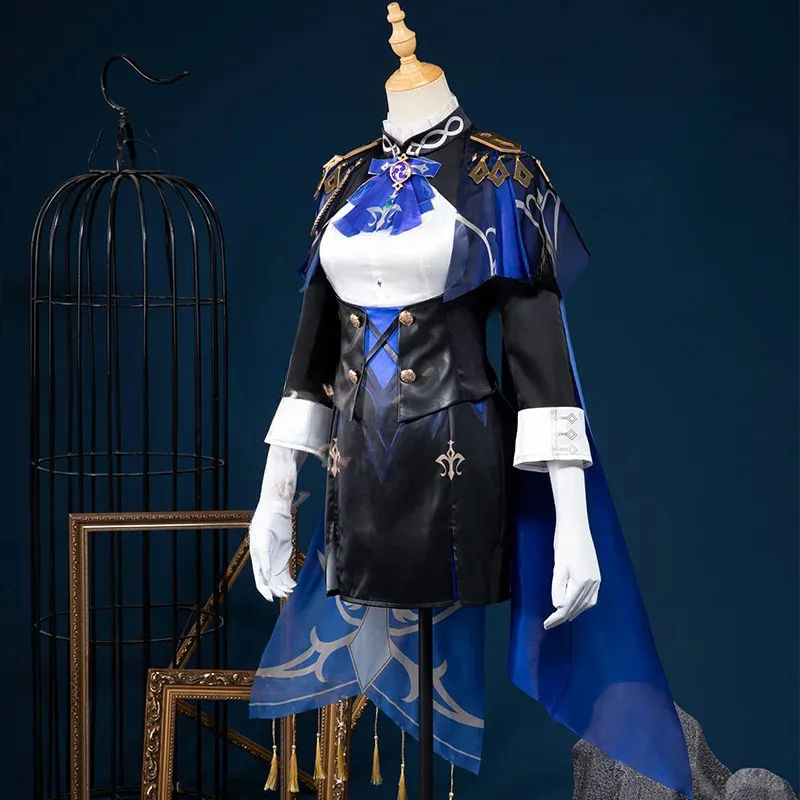 

CyClorinde Cosplay Costume Dress Wig Genshin Impact Fontaine Uniform Hat Earrings Navia Halloween Costume Women Party Role Play