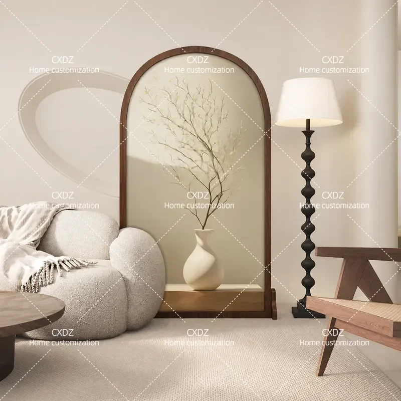 Cream Solid Wood Movable Screen Partition for Living Room Entrance Bedroom Art Seat Divider with Yellow Flower Pattern