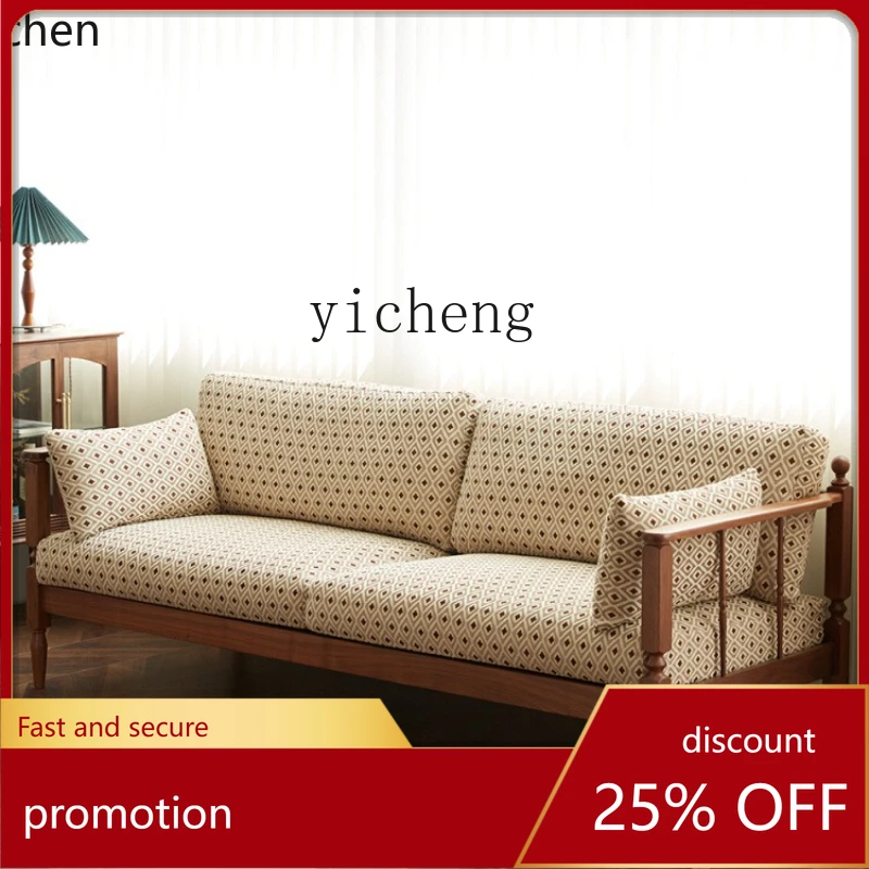 

ZML ретро диван из цельного дерева, тканевый диван на трех человек, современная простая маленькая квартира, скандинавская мебель для гостиной