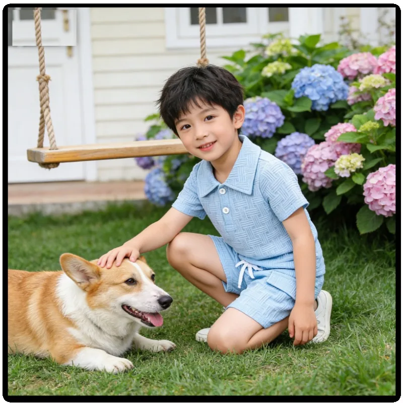 

Стильный комплект для мальчиков: жаккардовая рубашка с коротким рукавом и шорты – летний повседневный наряд для прогулок и праздников