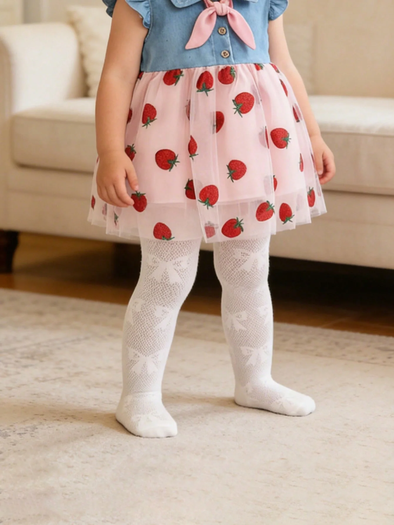 3/1 Pcs Girls White Bow Print Tights Cotton Mesh Breathable Summer Sheer Pantyhose Princess Leggings Kids Toddler Soft Stockings view 5