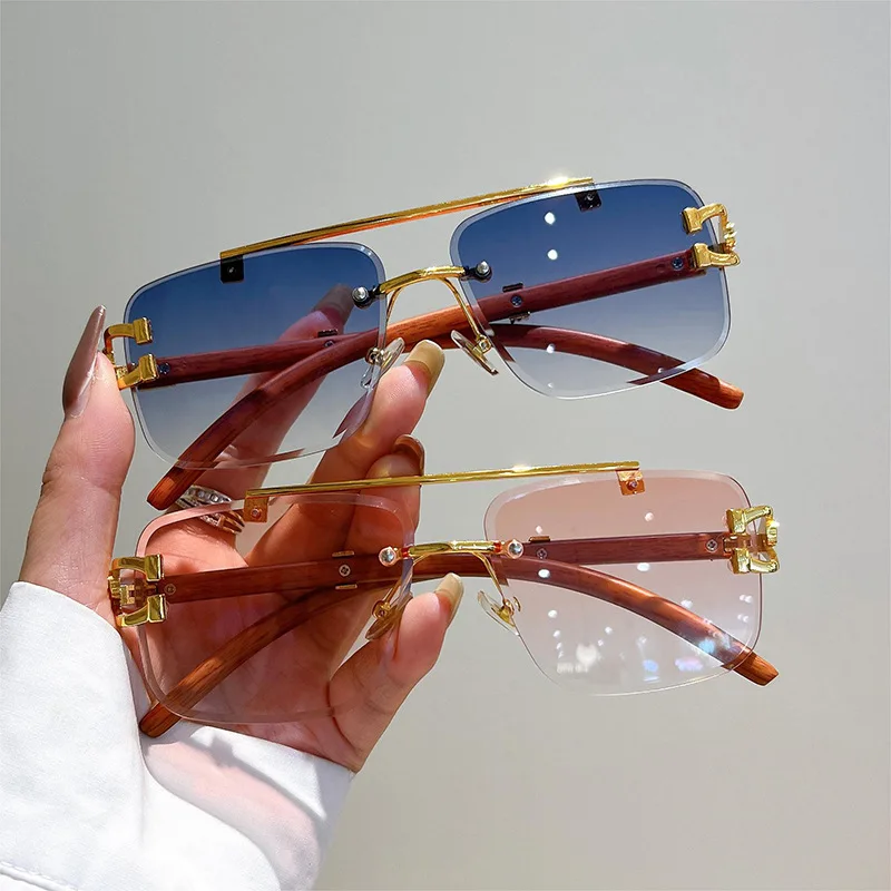 Luxury Brand Designer Square Rimless Leopard Head Sunglasses Women For Men 2023 Fashion Vintage Trendy Sun Glasses Shades UV400 image 2