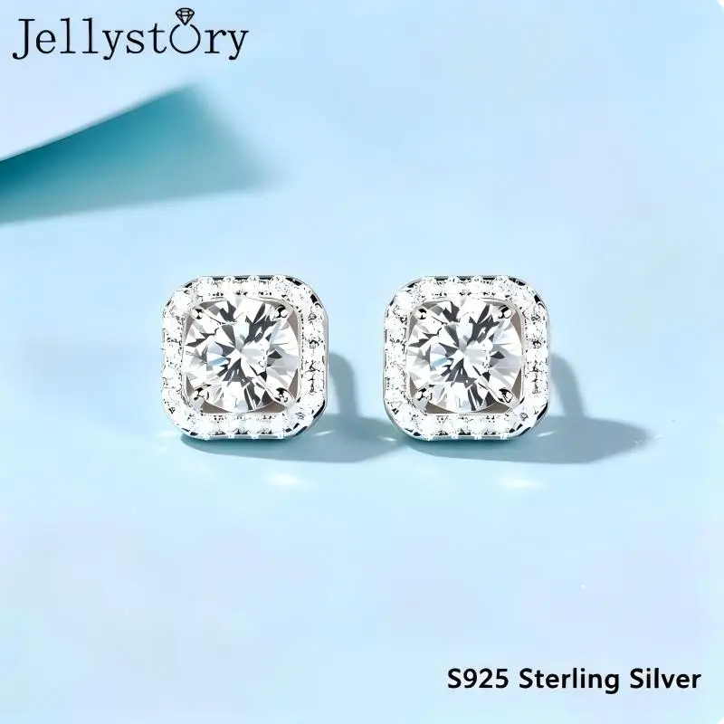 JellyStory Sugar Cube Stud Earrings Valentines Day Sweet Love Gift S925 Silver Full Sparkling Moissanite Light Luxury Jewelry