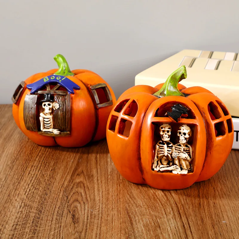 

Halloween Resin Pumpkin Lantern Bar Haunted House Decoration Ornaments LED Ambient Skull Night Light Cross-border