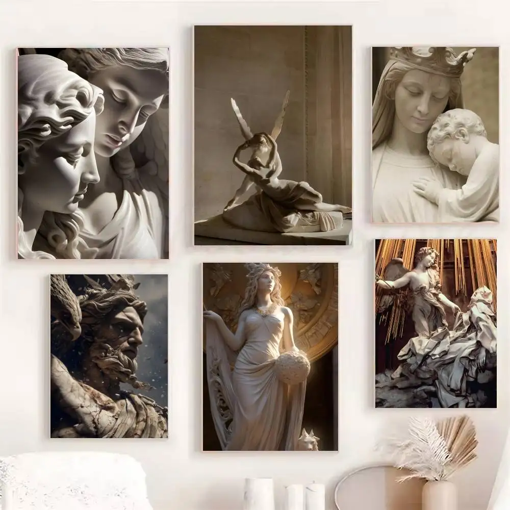 Greek Mythology Body Sculpture Medusa Zues Posters Fancy Wall Sticker for Living Room Bar Decoration Wall Decor
