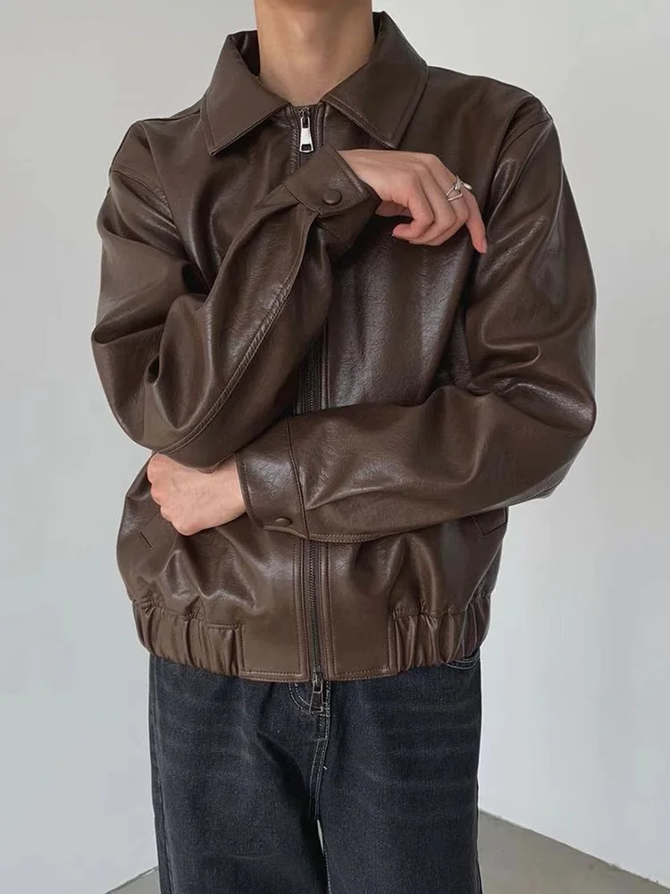 

Мужская свободная куртка из искусственной кожи, однотонная, в мотоциклетном стиле, зимняя, модная, молодежная, на молнии, повседневная верхняя одежда