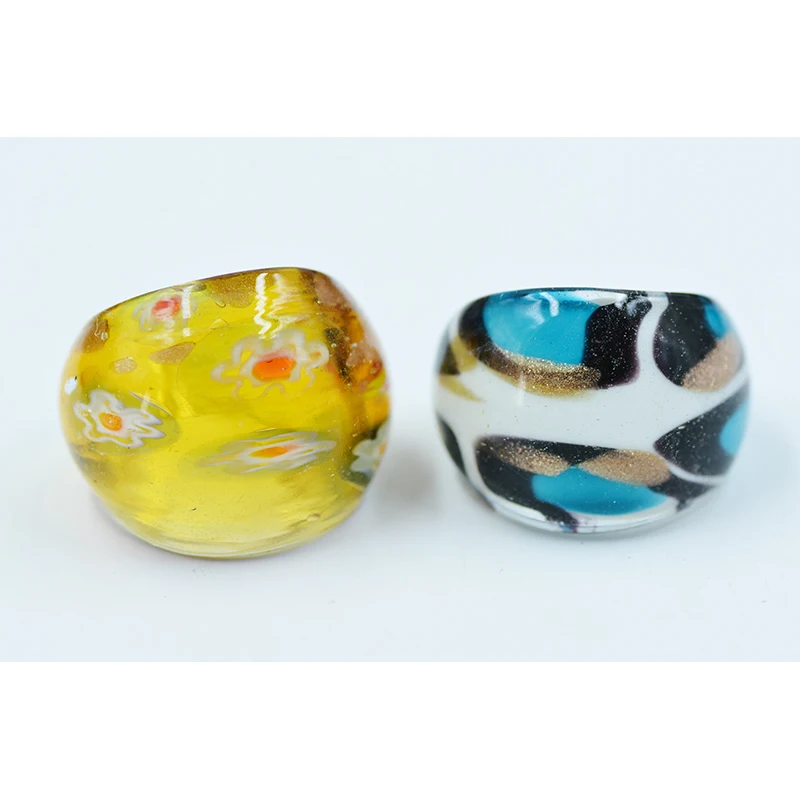 Wholesale 2Pcs Mix Color Lampwork Glass Murano Rings 16-19mm Band Ring