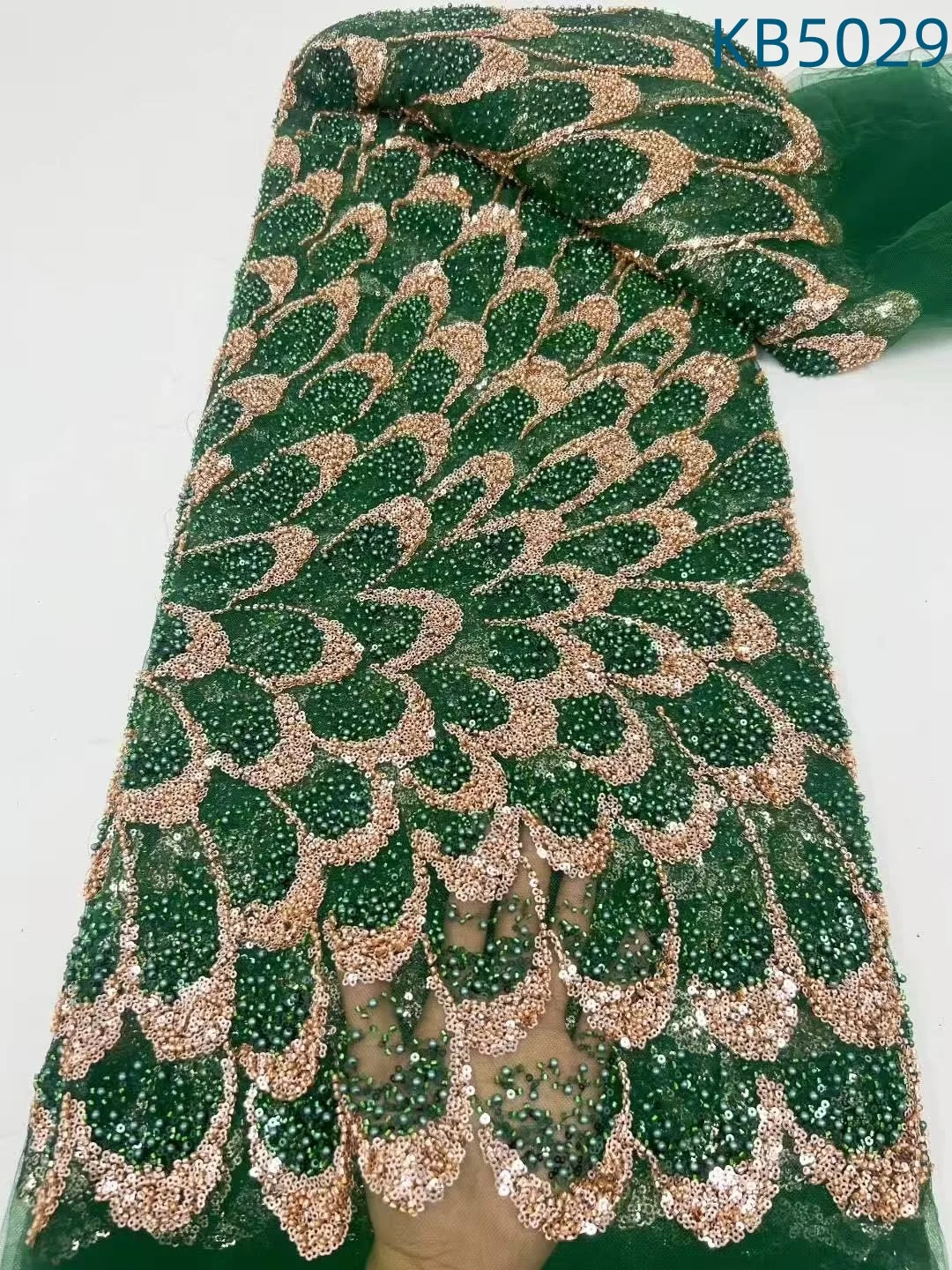 Verde frisado bordado tecidos de renda tecido renda africana 5 metros alta qualidade 2025 lantejoulas tule tecido renda para costura kb4839
