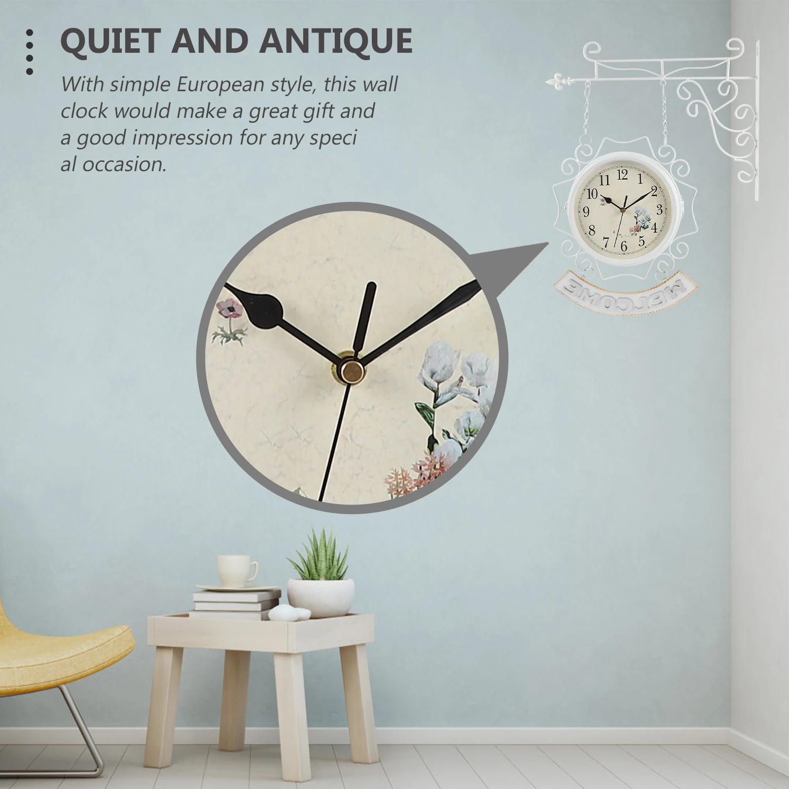 European Wrought Clock Retro Decor Decorative Wall Digital Vintage Iron Clocks Side Hanging Double