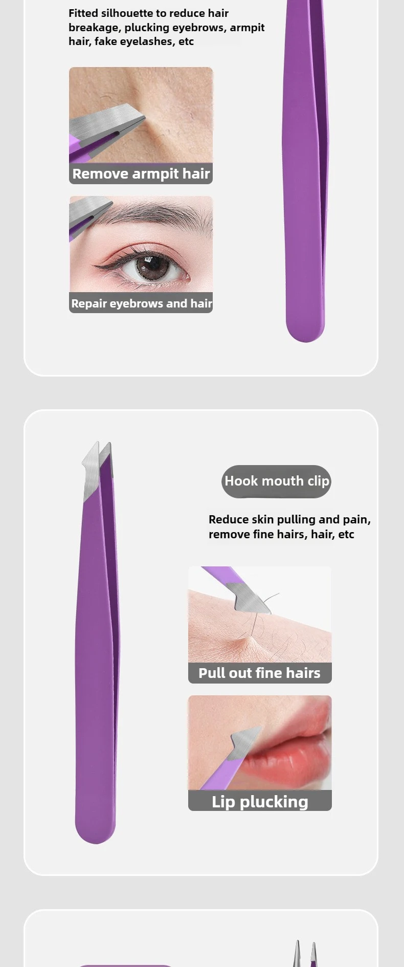 Augenbrauenpinzette, 4 Stück, buntes Haar, Schönheit, feine Haare, Abzieher, Edelstahl, schräge Augenbrauen-Clips, Entfernung, Make-up-Werkzeuge – Detail 6