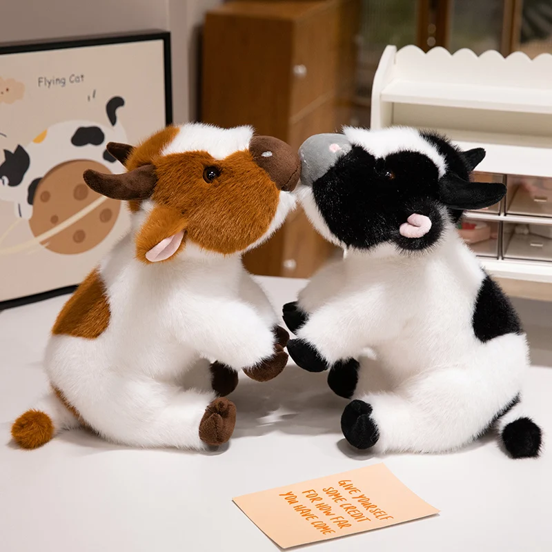 Kawaii 30/40cm Real Life Cow Plush Toy Stuffed Animal Cattle Pillow Soft Plushie Doll for Kids Birthday Christmas Home Decor