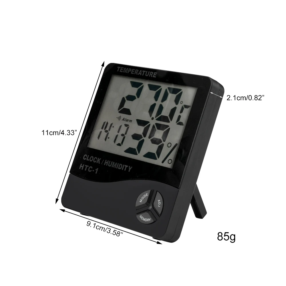 HTC-1 LCD Electronic Digital Temperature Humidity Meter Thermometer Hygrometer Indoor Outdoor Weather Station Clock