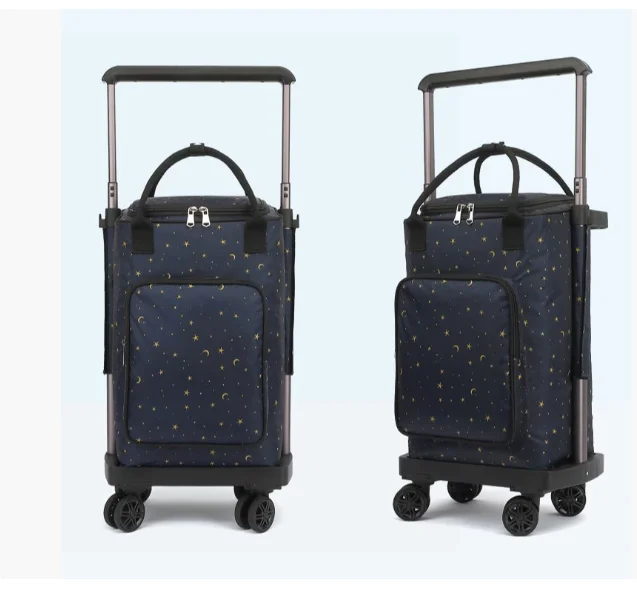 Carrito de compras de comestibles para mujer con rueda giratoria, bolsa aislante para compras con ruedas, bolsa ligera para carrito de compras de supermercado