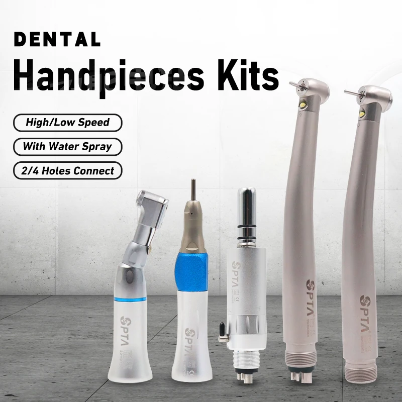 

Dental Handpiece Kits E-type Air Motor Contra Angle Set 2 Hole 4 Hole 2pcs LED High and Low Speed Kit with External Water Spray