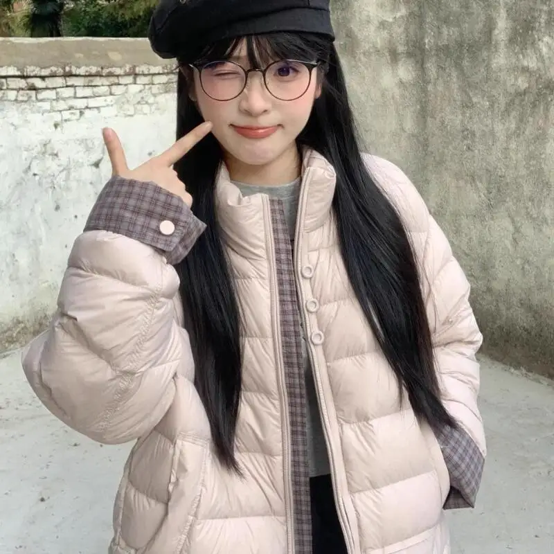 Dames winter nieuwe stijl contrasterende splitsen kort warm broodjack gewatteerd roze katoen dagelijks gebruik damesjas kleding jassen