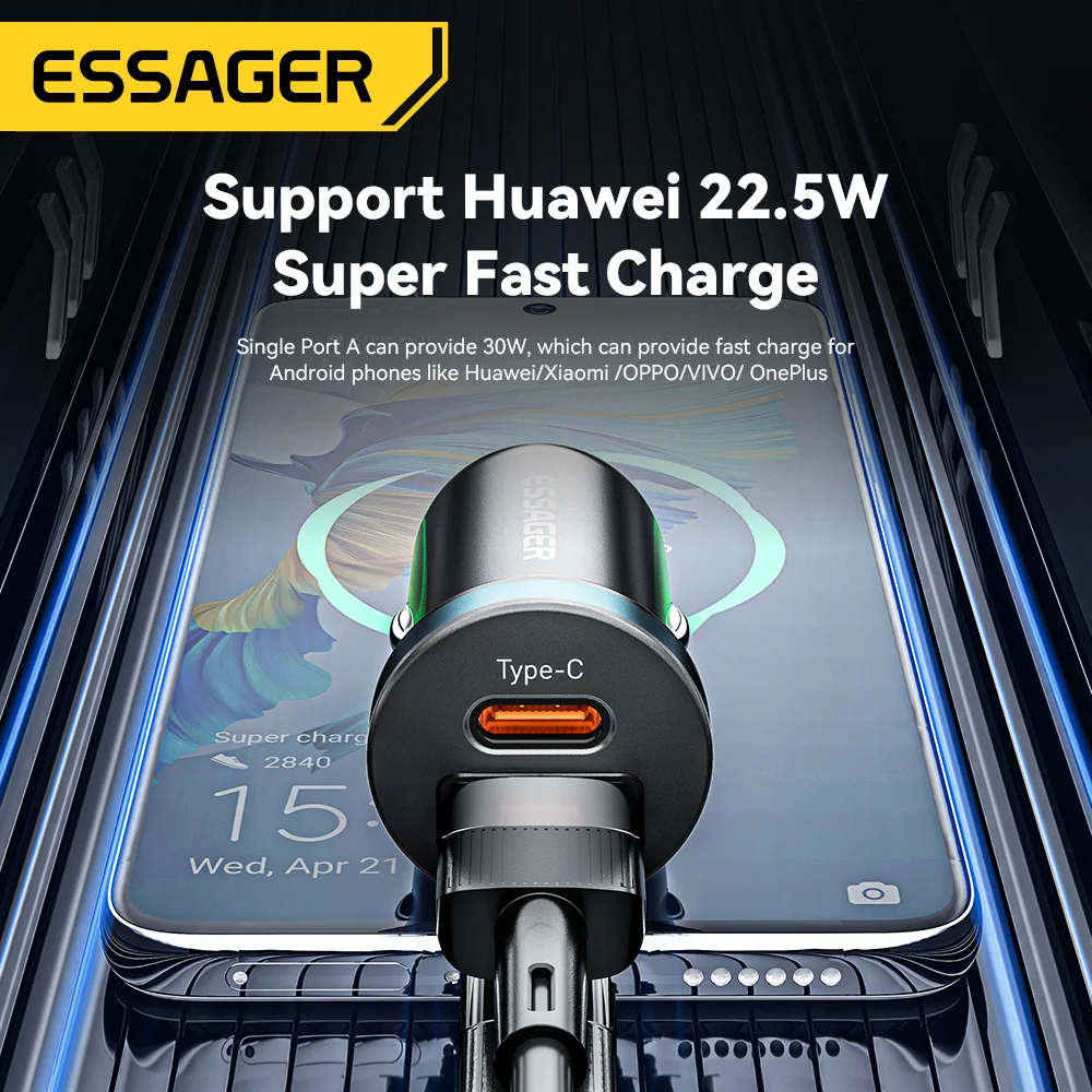 Essager 30W USB C Car Charger Type C Quick Charger PD QC 3.0 SCP 5A Fast Charging Car Phone Charge For iPhone Xiaomi Samsung