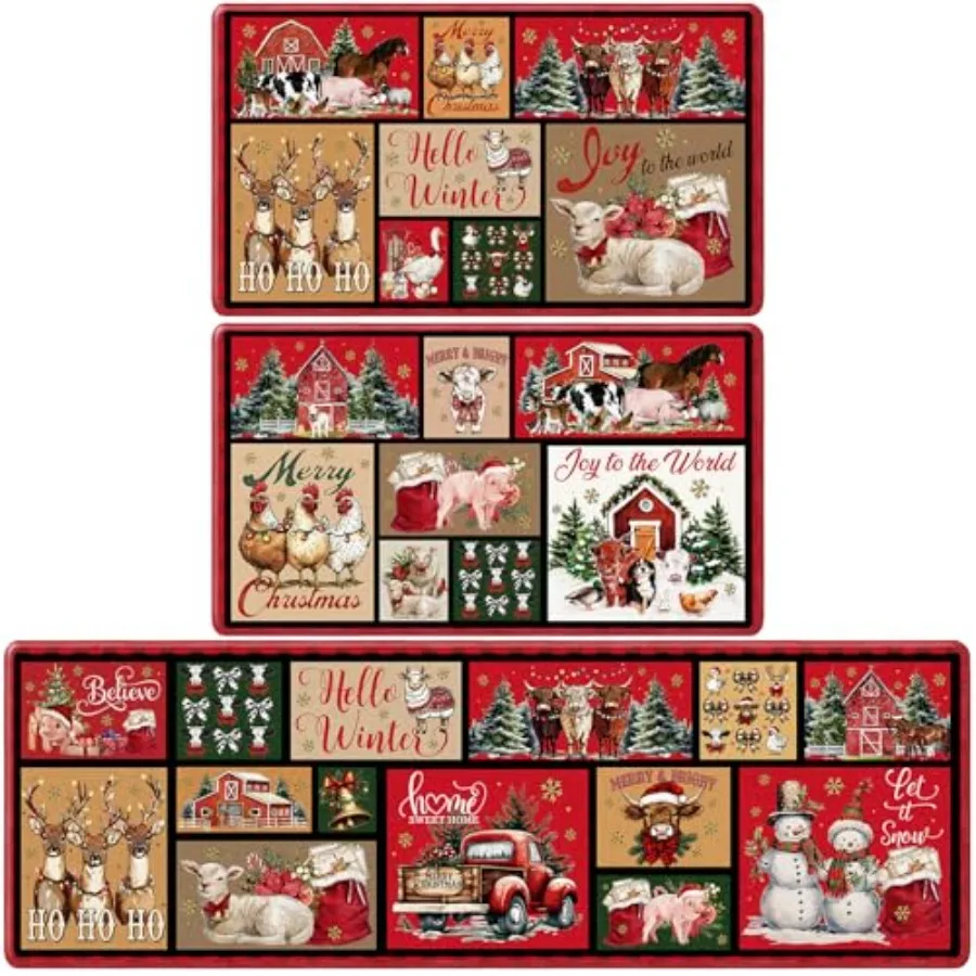 

Кухонные коврики с Рождеством, набор из 3-х животных, рождественские кухонные коврики, декор, нескользящие, моющиеся, декоративные коврики Hello Winter, набор для