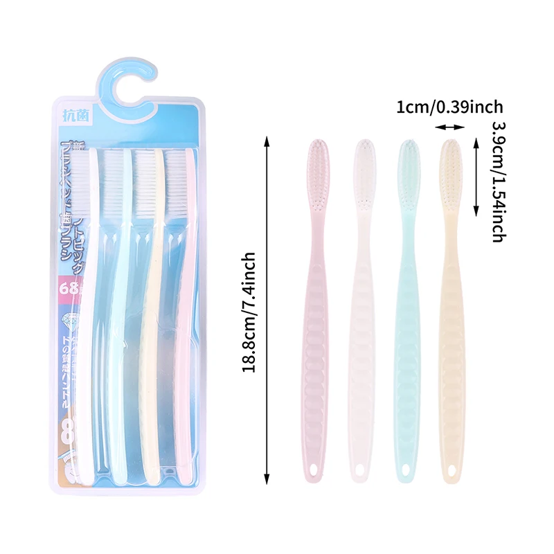 4Pcs Soft Long Head Adult Big Head Toothbrush Japanese And Korean Comfortable Teeth Super Soft Oral Cleaning Brush.
